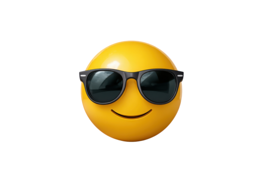 Yellow smiley face wearing black sunglasses on black background image