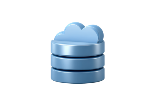 Blue cloud icon on stacked blue discs against black background data storage, Isolated On White Background, Png Transparent - Powered by Adobe