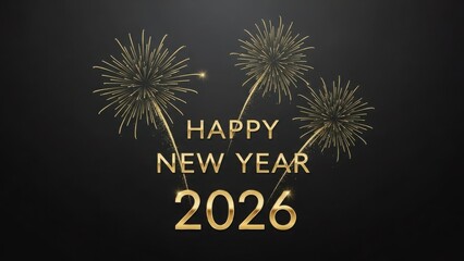A celebratory image showcasing golden fireworks and the inscription happy new year 2026 against a dark background, symbolizing festive cheer