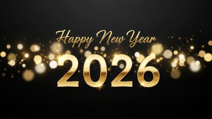 Golden happy new year 2026 wishes with sparkling bokeh lights on a dark background, celebrating the upcoming year with festive cheer and anticipation