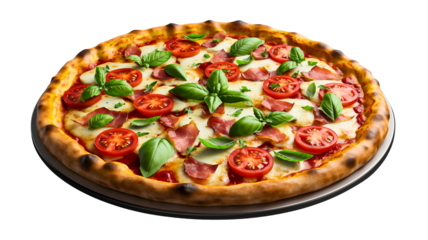 Delicious pizza with fresh toppings isolated on a transparent background food italian food