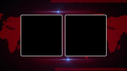 Dark red world map background with two black square frames and binary code abstract blue - Powered by Adobe