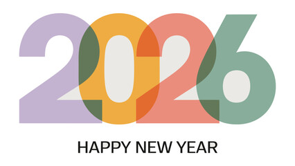 Happy New Year 2026: A vibrant and colorful design celebrates the upcoming year, featuring intertwined numbers that blend together.