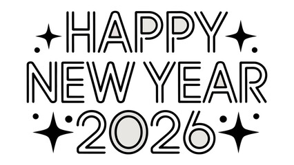Happy New Year 2026: A festive graphic proclaims Happy New Year 2026, ready for use on cards, banners, and digital designs.