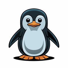 Obraz premium Adorable Cartoon Penguin with Big Eyes and Orange Beak.