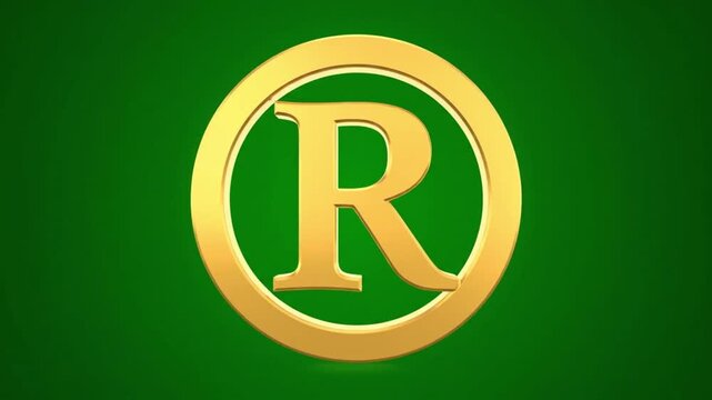 Rotating Golden Registered Trademark R Symbol Loop on Green Screen Chroma Key for Business Branding and Legal Copyright