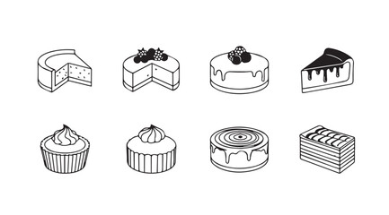 Collection of delicious baked goods and desserts in a charming black and white sketch silhouette