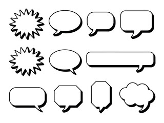 Obraz premium A collection of diverse speech bubble shapes and styles, perfect for representing dialogue and communication in graphic design.