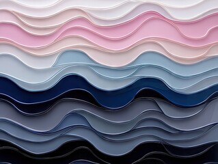 An abstract image featuring layers of wavy shapes in a range of pastel colors, creating a modern and artistic design.