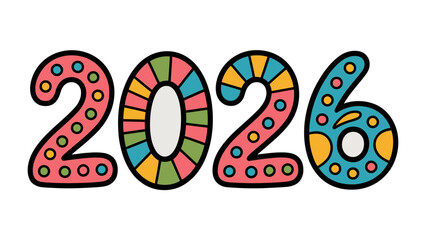 Year 2026: A vibrant and colorful depiction of the year 2026, showcasing each numeral in a unique, eye-catching design, perfect for themed projects.