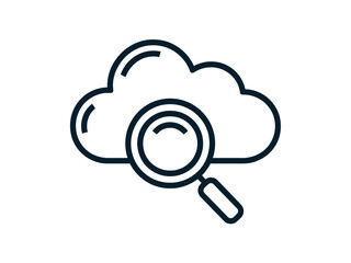A magnifying glass is superimposed on a cloud, symbolizing cloud search and data analysis.