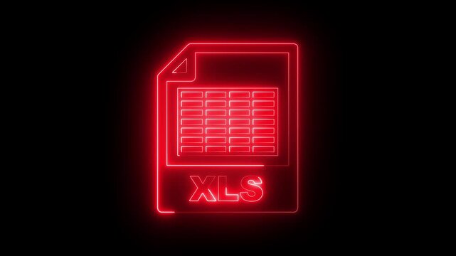 Glowing neon XLS file document icon isolated on black background. XLS file icon flat style document icon. Excel file symbol. Suitable for technology, office, business presentations or design projects.