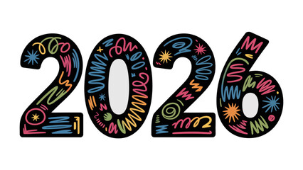 Year 2026 Typography: A vibrant and creatively designed representation of the year 2026, showcasing bold colors, patterns, and an artistic flair to signify the forward journey and possibilities. 