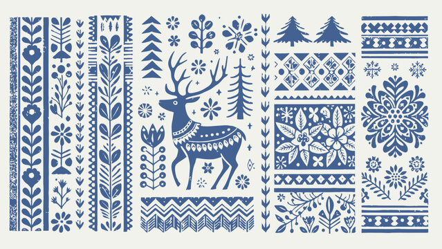 Unique floral reindeer pattern, perfect for festive decorations, winter designs and seasonal greetings