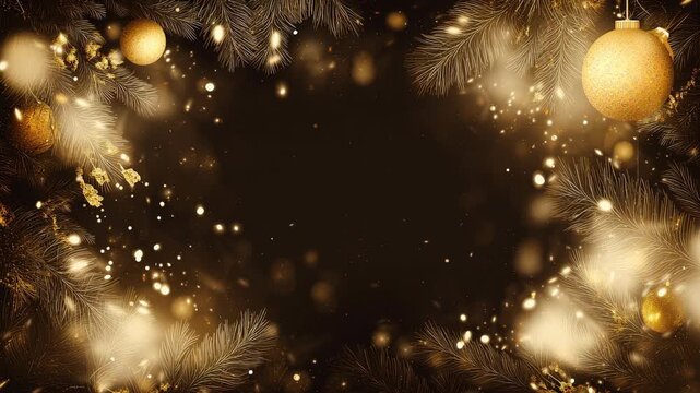 Create a festive atmosphere with this elegant Christmas background featuring sparkling gold ornaments and a cozy glow. Perfect for your holiday greetings and messages