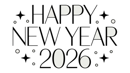 Happy New Year 2026 Wishes: Festive typography of Happy New Year 2026  with star and dot elements, perfect for celebrating the new year and expressing seasonal greetings. 