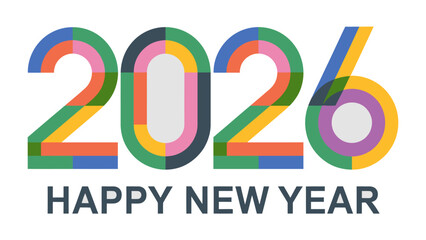 New Year's Greetings 2026: A vibrant and colorful design wishing a Happy New Year, with the year 2026 artistically presented. A forward-looking, festive design to celebrate new beginnings.