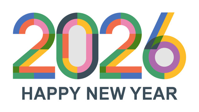 New Year's Greetings 2026: A vibrant and colorful design wishing a Happy New Year, with the year 2026 artistically presented. A forward-looking, festive design to celebrate new beginnings.