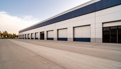 Modern sleek warehouse office building facility exterior architecture