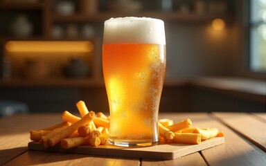 Cold beer with snacks. AI generative. High quality