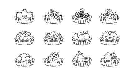 Collection of twelve detailed hand drawn cupcake silhouettes