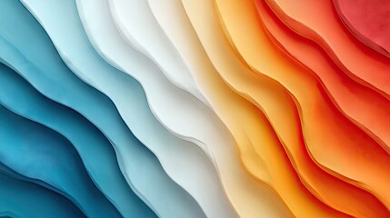 An abstract composition featuring layers of colorful wavy shapes, transitioning from blue to red.