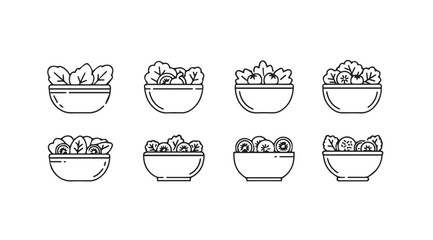 Collection of eight potted plants in a simple outline silhouette style