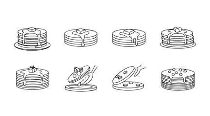 Collection of delicious pancake stacks and waffle makers in a unique silhouette style