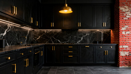 Black-Red-Gold Modern Retro Kitchen Space