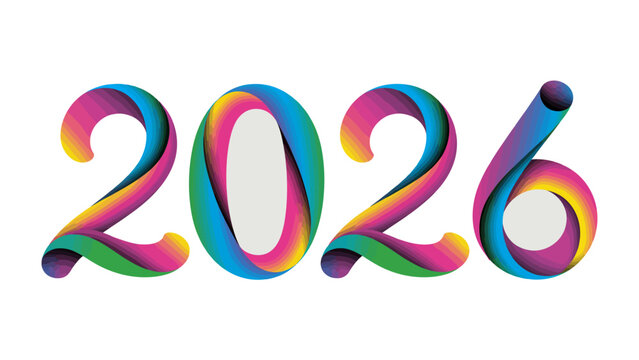 Vibrant Digital Year 2026: An eye-catching graphic highlighting the year 2026, rendered with flowing, multicolored ribbons to signify the future's vibrancy and potential.