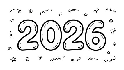 2026: A playful illustration featuring the year 2026 with doodle elements, perfect for celebrating new beginnings and future aspirations.