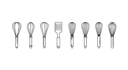 Collection of kitchen utensil silhouettes including whisks and spatulas silhouette