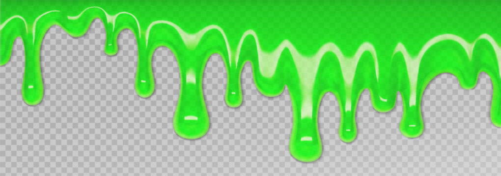 Vector green slime dripping frame with sticky jelly texture. Halloween goo border with realistic liquid splash and toxic snot drops on transparent background. Bright spooky design for monster banners