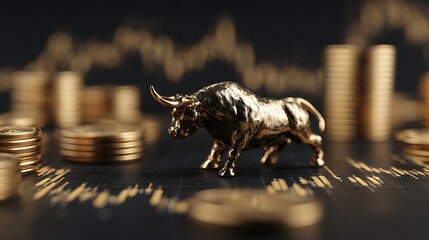 Golden Bull Statue Symbolizing Stock Market Growth and Prosperity.