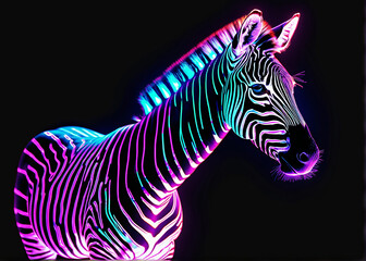 Naklejka premium Zebra with neon lights
