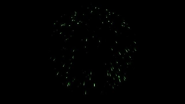 Vibrant green firework starburst explodes in night sky. Ideal for St. Patrick's Day, New Year, or festive celebration overlays