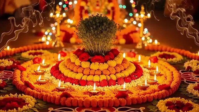 Thulasi Plant Arrangement A Floral Diwali Celebration