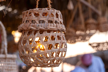 Doha, Qatar - December 01, 2025: Indigenous straw baskets made of palm leaves. Dhow Festival Katara Cultural Village Qatar