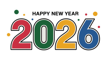 Happy New Year 2026: A vibrant and colorful design wishing viewers a Happy New Year, with the year 2026 prominently displayed.