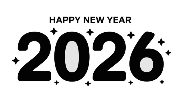 Happy New Year 2026: A cheerful greeting for the upcoming year, with Happy New Year and the year 2026 in a modern, stylish font. A perfect image for holiday greetings and celebrations.