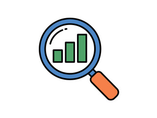 Magnifying glass reveals growth bars on a white background, symbolizing business analysis and financial progress.
