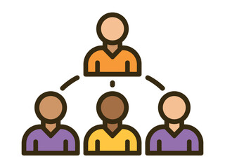 A hierarchical organizational chart displays the structure of a business with one leader and three subordinates.