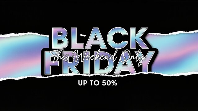 Colorful black friday sale banner promoting weekend discounts with torn paper effect