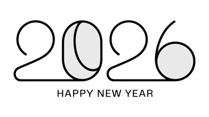 Happy New Year 2026 Typography: A clean, modern design for the upcoming year, perfect for greeting cards, digital graphics, and festive announcements. 