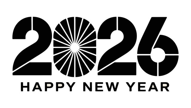New Year 2026: A modern and sleek design featuring the year 2026, accompanied by the festive message Happy New Year. The design is both simple and stylish, perfect for welcoming the upcoming year.