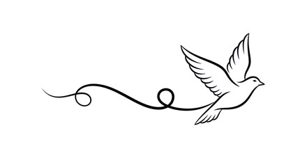 Obraz premium Minimalist line art of a soaring bird connected to an elegant looping line symbolizing freedom and