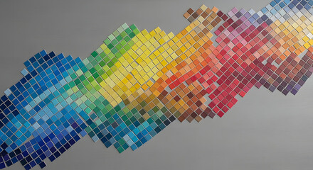 Diagonal array of colorful paint swatches showing rainbow spectrum