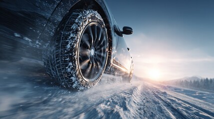 Vehicle driving fast on winter highway.