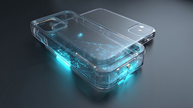 Augmented reality device blueprint mockup with transparent case rendering - Powered by Adobe