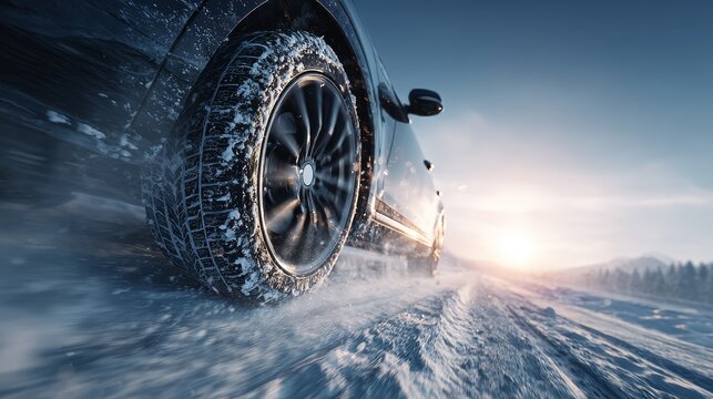 Vehicle driving fast on winter highway.